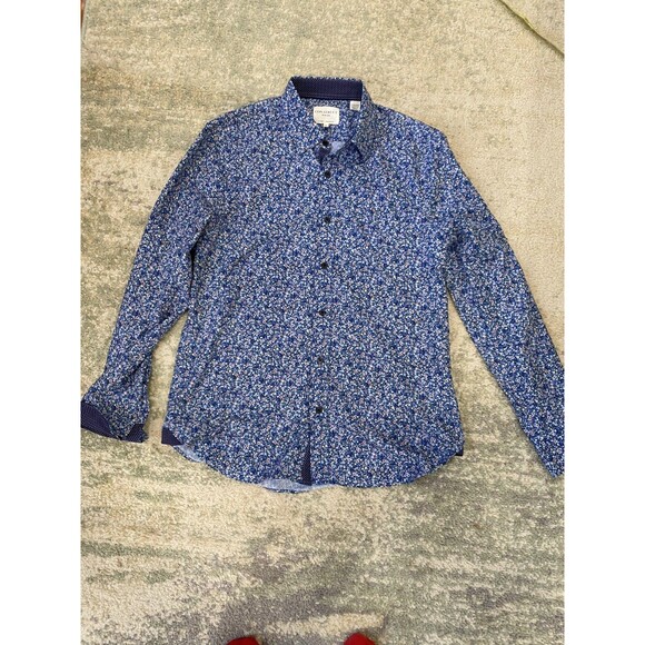 Con.struct Mens Dress Shirt Blue Size Medium 4-Way Stretch Floral - Performance - Picture 1 of 7